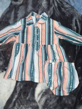 Wrangler Girls Striped Teal and Peach Dress with Bloomer